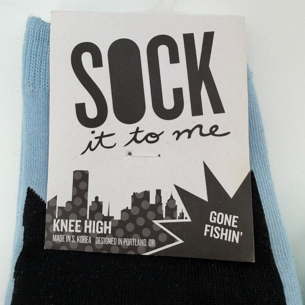 Sock It to Me, Gone Fishing' Unisex Stretch-It Knee-High Socks, Fishy Cat Socks - Picture 4 of 5
